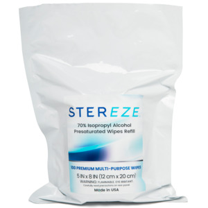 Stereze STIA100RW 70% Isopropyl Alcohol, Presaturated Wipes, 5" x 8", Refill of 100