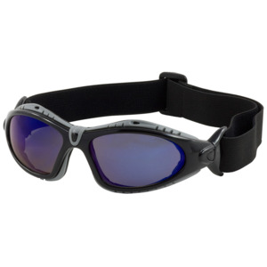 Bouton Optical 250-50-0426 Fuselage Safety Glasses, Full Frm, BK/BL Mirror Lens, Foam, Anti-Scratch/Fog