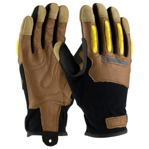 Maximum Safety 120-4200/XL Glove, Goatskin Leather Palm, Finger TPR Impact Protection, Brown, XL