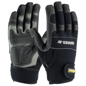 Maximum Safety 120-4400/S Glove, Gunner-AV Workman, Leather Palm, Anti-Vibration, Black, Small