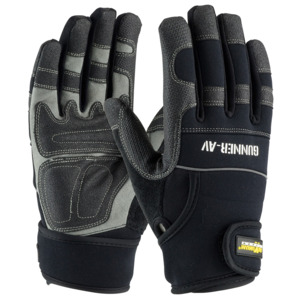 Maximum Safety 120-4400/XXL Glove, Gunner-AV Workman, Leather Palm, Anti-Vibration, Black, 2XL