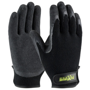 Maximum Safety 39-C1375/L Glove, Latex Crinkle Grip, Cotton/Poly, Hook/Loop Cuff, Black, Large