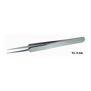 Lindstrom 5-SA Tweezers, Straight, Very Fine, Sharp Tips, 4.33" OAL, Stainless Steel