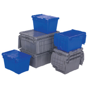 Lewis Bins FP143 Attached Lid Container, Blue, 21.9" x 15.2" x 9.